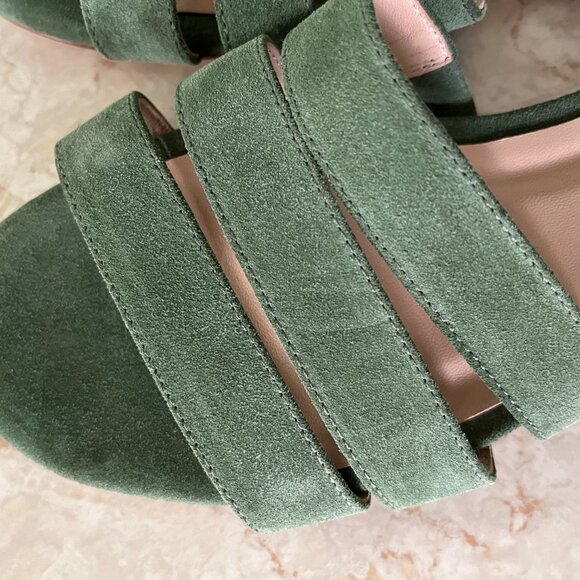 Ma'am Sz 10.5 (9.5) Moss Green Three Strap Suede Slides Made in USA - Picture 7 of 8